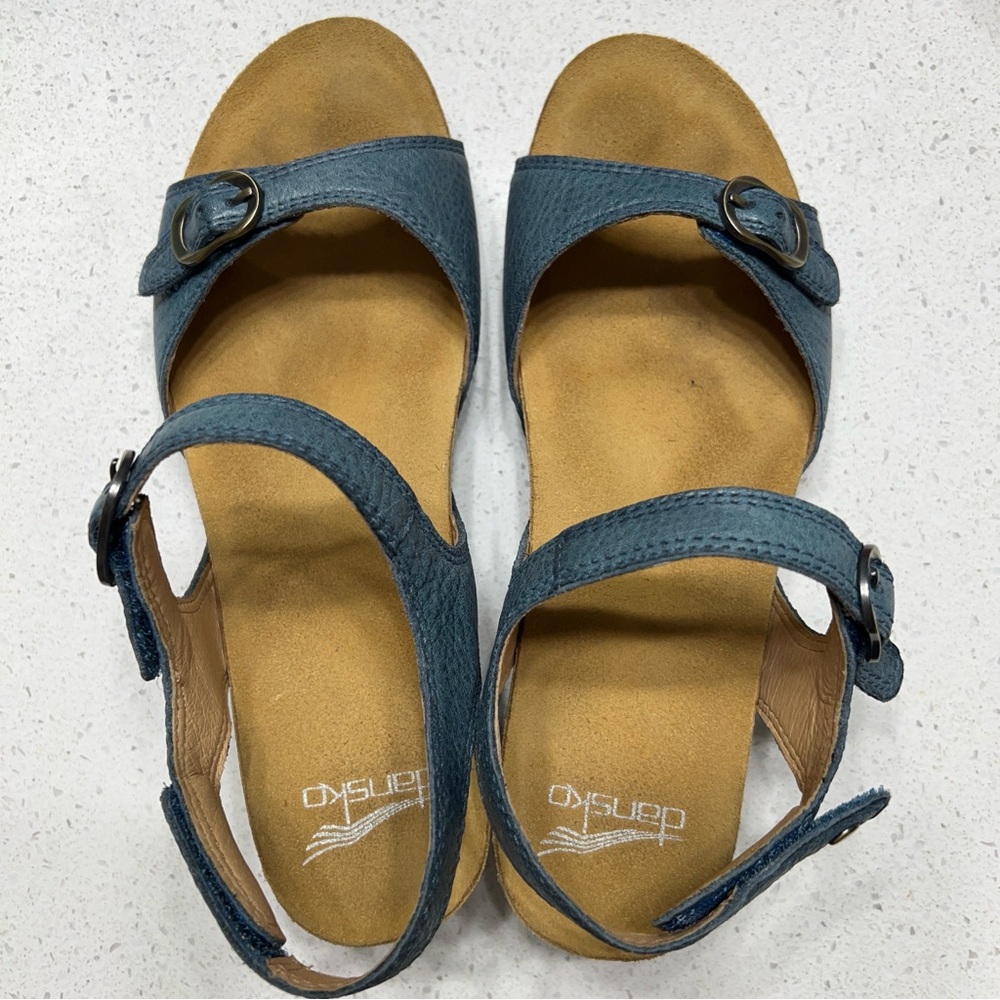 Dansko Tircia Blue Leather Hook Loop Comfort Sandals 37